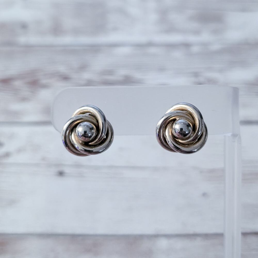 Vintage Screw On Earrings 5/8" Swirl - Gold Tone with Heavy Silvering
